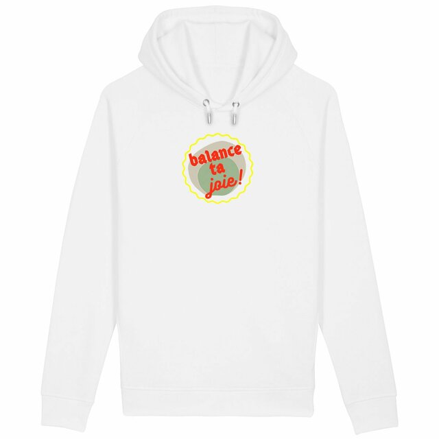 Balance ta joie ! Logo au dos Sweat capuche écologique 4 coloris Sider - capsule vert gris jaune rouge - Image