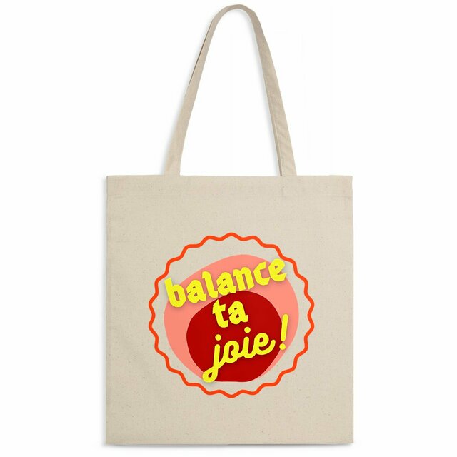 Balance ta joie ! Tote bag écologique - capsule bordeaux rose & écriture jaune  - Image