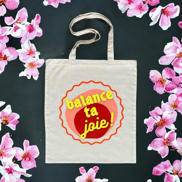 Balance ta joie ! Tote bag écologique - capsule bordeaux rose & écriture jaune 