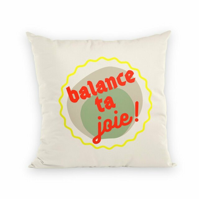 Balance ta joie ! Coussin et housse écologique - capsule vert gris jaune rouge - Image