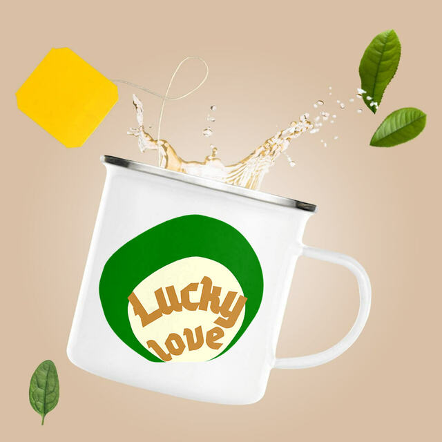 🍀 LUCKY LOVE 🍀 💚 Mug en métal 