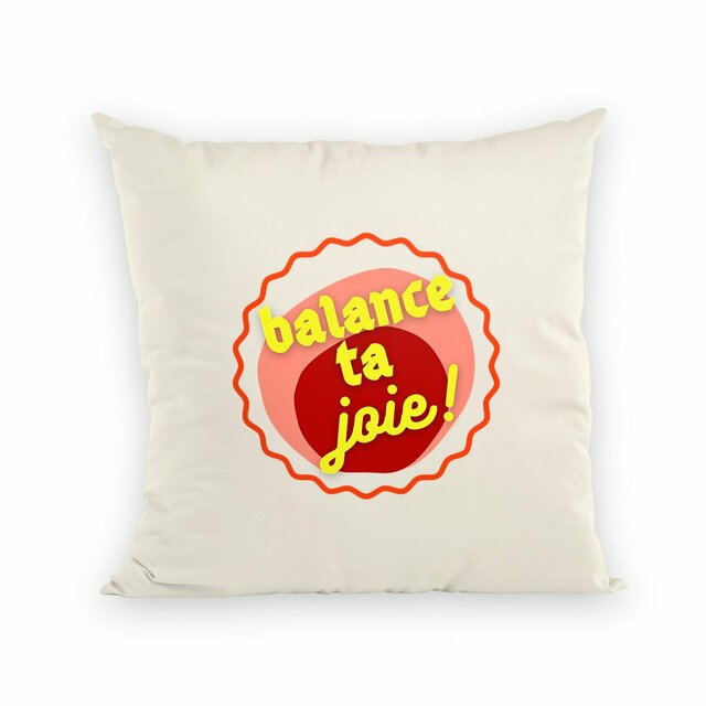 Balance ta joie ! Coussin et housse - capsule bordeaux rose & écriture jaune  - Image