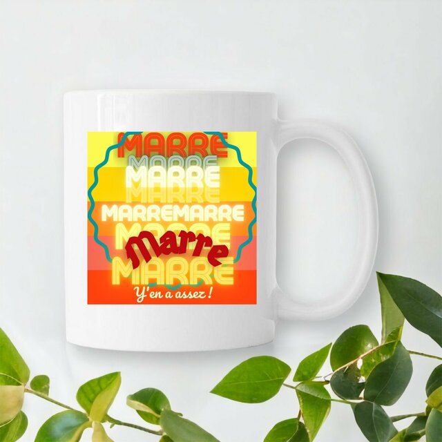 MARRE ! 🌅 TAMPON SOLEIL 🌅 Mug céramique anse colorée