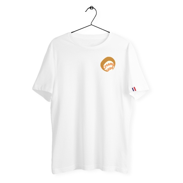 🥞 CREAMY LOVE 🥞 🧡 T-shirt 100% coton organique étiquette bleu-blanc-rouge - Image