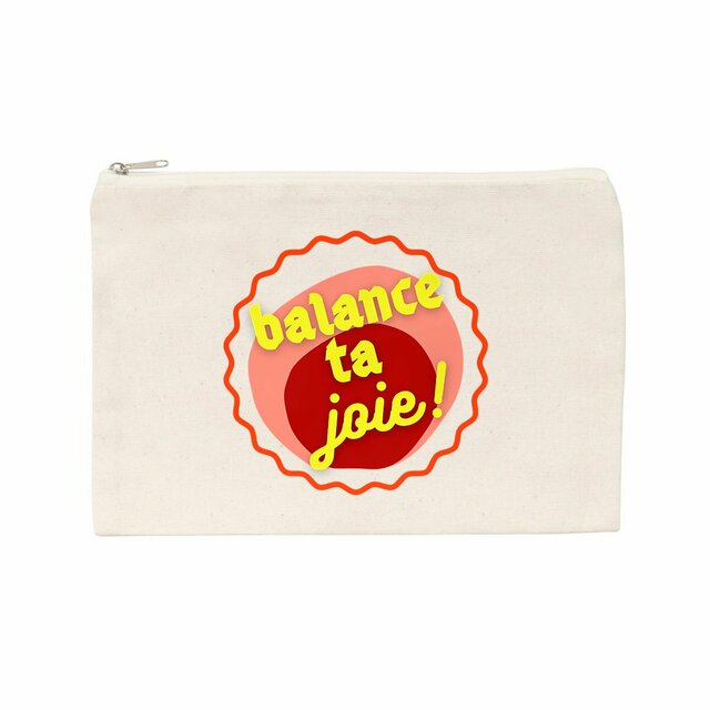 Balance ta joie ! Pochette-trousse écologique - capsule bordeaux rose & écriture jaune  - Image