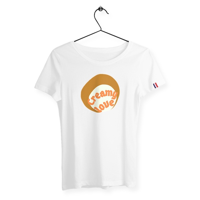 🥞 CREAMY LOVE 🥞 🧡 T-shirt 100% coton biologique étiquette bleu-blanc-rouge - Image