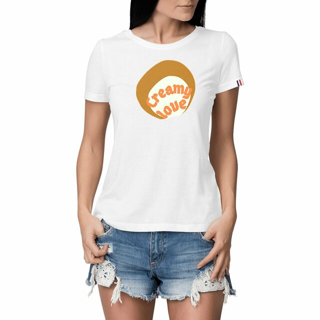 🥞 CREAMY LOVE 🥞 🧡 T-shirt 100% coton biologique étiquette bleu-blanc-rouge