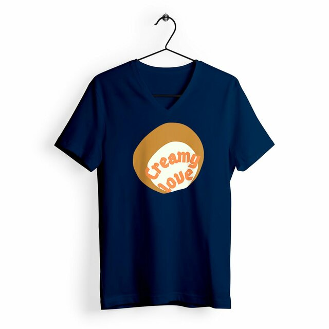 🥞 CREAMY LOVE 🥞 🧡 T-shirt 100% coton biologique étiquette bleu-blanc-rouge - Image