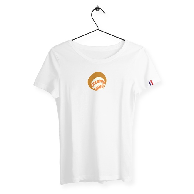 🥞 CREAMY LOVE 🥞 🧡 T-shirt 100% coton biologique étiquette bleu-blanc-rouge - Image