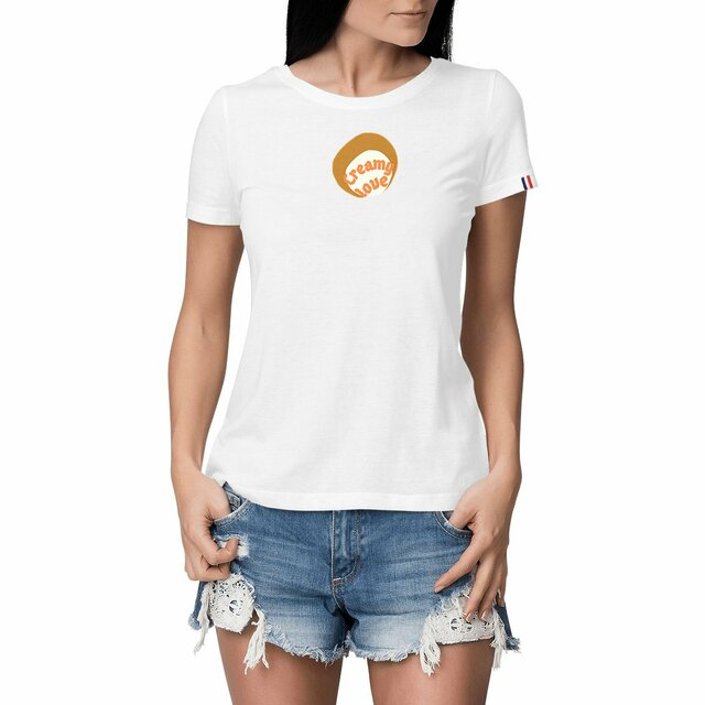 🥞 CREAMY LOVE 🥞 🧡 T-shirt 100% coton biologique étiquette bleu-blanc-rouge