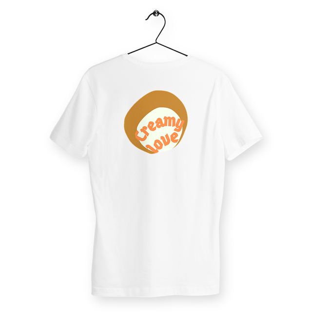 🥞 CREAMY LOVE (dos) 🥞 🧡 T-shirt col v 100% coton biologique 2 coloris - Image