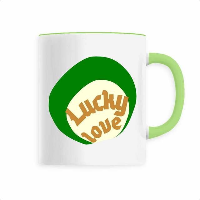 🍀 LUCKY LOVE 🍀 💚 Mug céramique anse en forme de coeur colorée 6 coloris - Image