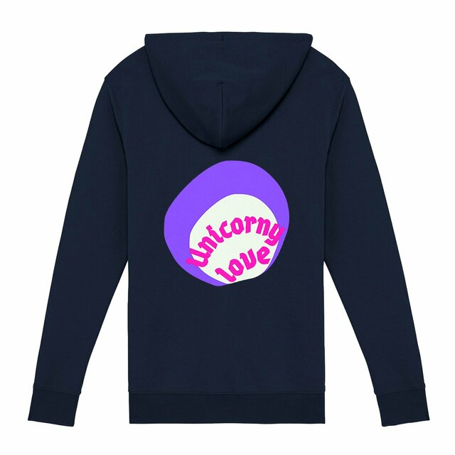 🦄 UNICORNY LOVE (dos) 🦄 💜 Sweat à capuche zippé écologique 3 coloris