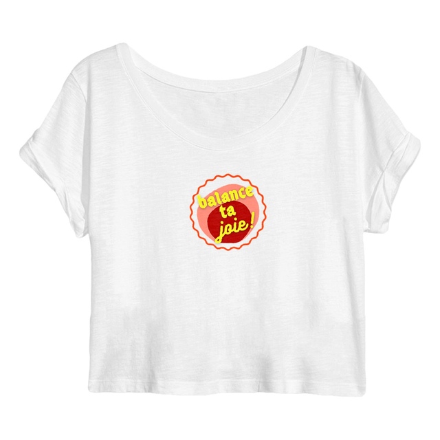 Balance ta joie ! Crop top écologique 3 coloris - capsule bordeaux rose & écriture jaune  - Image