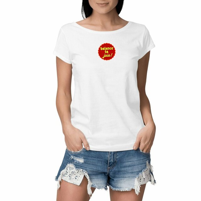 Balance ta joie ! motif au centre T-shirt écologique 3 coloris Rounder - capsule bordeaux & jaune