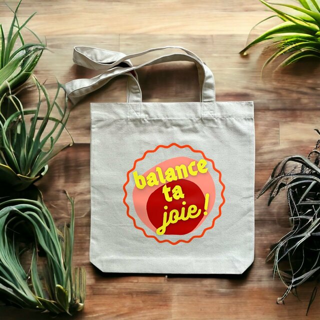 Balance ta joie ! Tote bag écologique noir - capsule bordeaux rose & écriture jaune 