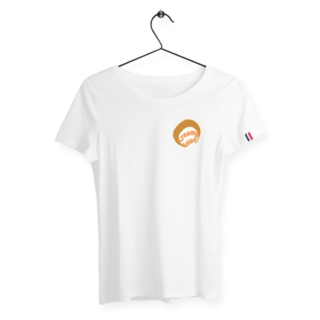 🥞 CREAMY LOVE 🥞 🧡 T-shirt 100% coton biologique étiquette bleu-blanc-rouge - Image