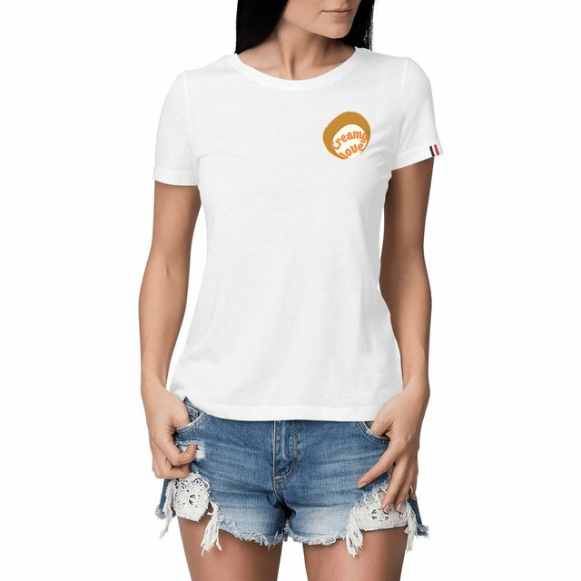 🥞 CREAMY LOVE 🥞 🧡 T-shirt 100% coton biologique étiquette bleu-blanc-rouge