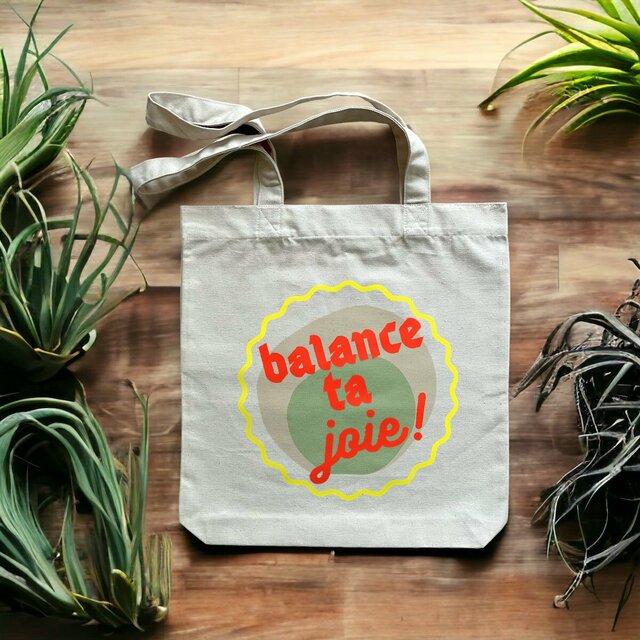 Balance ta joie ! Tote bag écologique noir - capsule vert gris jaune rouge