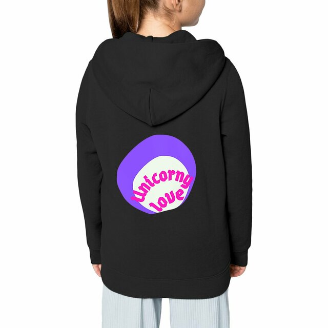 🦄 UNICORNY LOVE (dos) 🦄 💜 Sweat à capuche léger Enfant.Ado 100% écologique 3 coloris