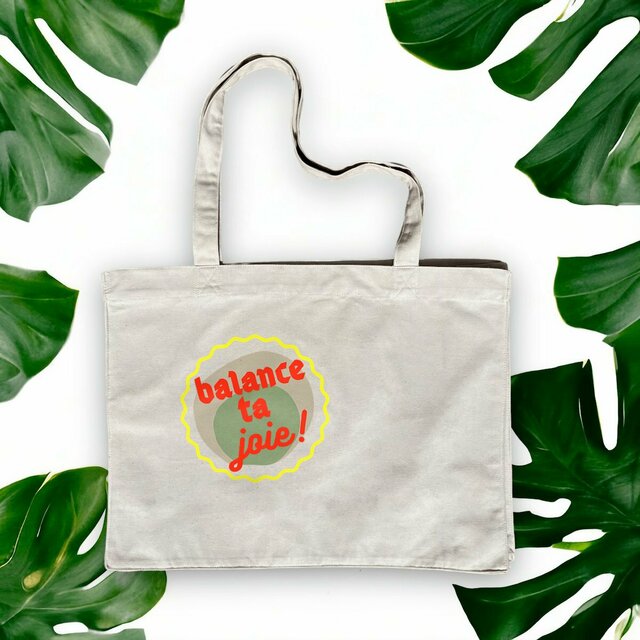 Balance ta joie ! Sac de courses écologique horizontal - capsule vert gris jaune rouge