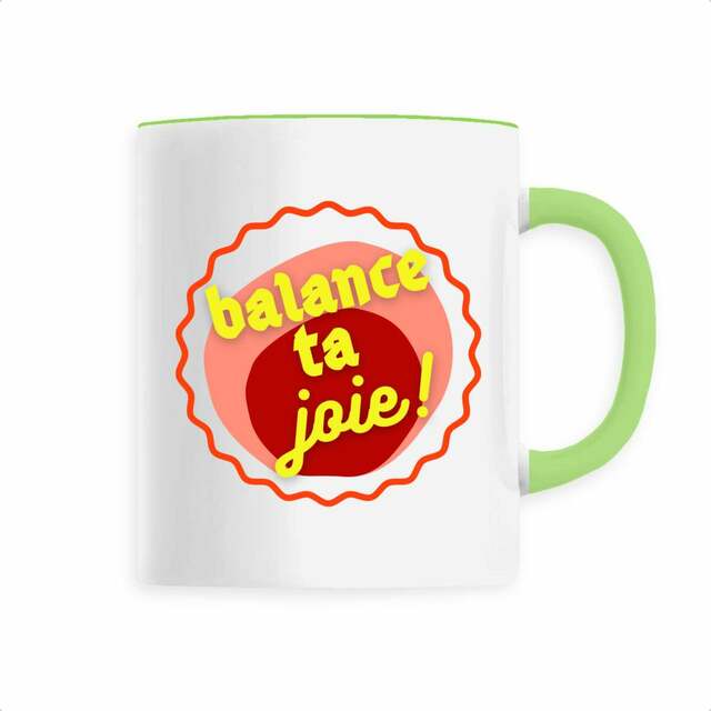 Balance ta joie ! Mug anse colorée 6 coloris - capsule bordeaux rose & écriture jaune  - Image