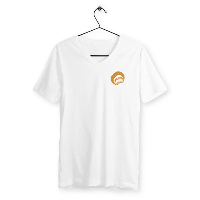 🥞 CREAMY LOVE 🥞 🧡 T-shirt col v 100% coton biologique 2 coloris - Image