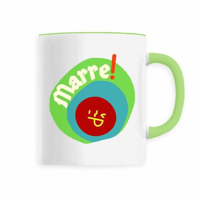 MARRE ! 😏 SMILEY VERT BLEU 😏 Mug céramique avec anse 6 coloris - Image