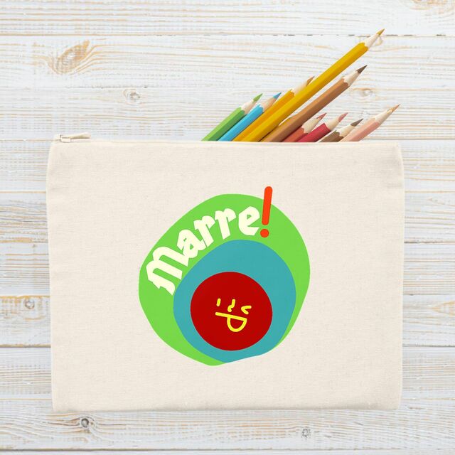 MARRE ! 😏 SMILEY VERT BLEU 😏 Pochette 100% coton recyclé