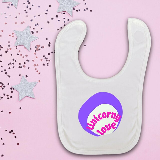 🦄 UNICORNY LOVE 🦄 💜 Bavoir bébé 100% coton biologique 3 coloris