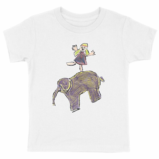 La petite fille sur l'éléphant-T-shirt Enfant Epais - Image