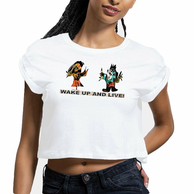 Wake up and live-T-shirt femme biologique manches à revers