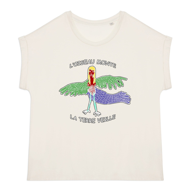 L'Oiseau Monte, la Terre Veille - T-shirt femme biologique manches à revers - Image