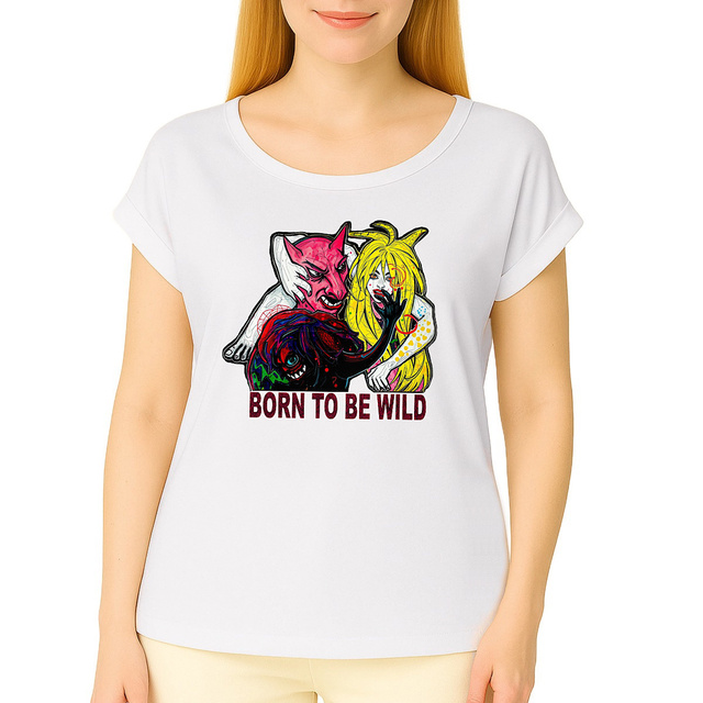 Born to be wild - T-shirt femme biologique manches à revers