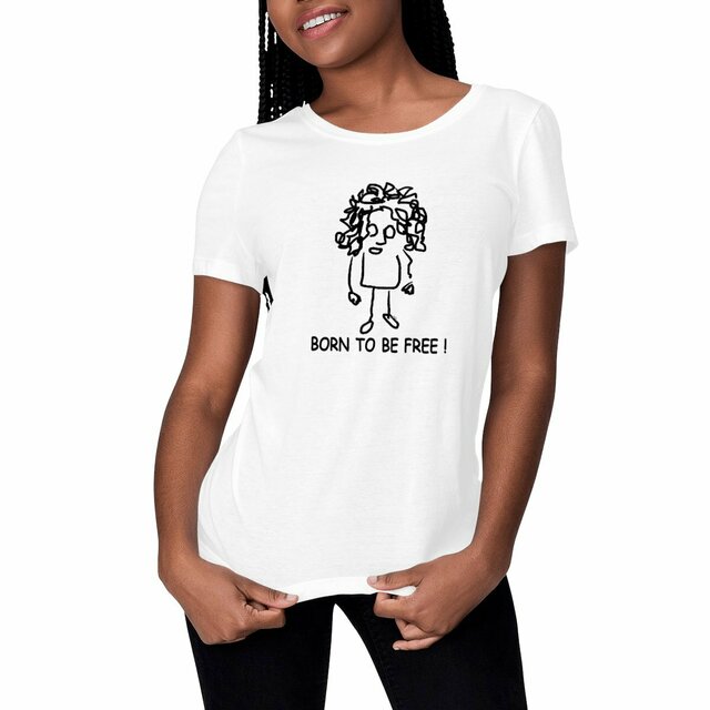 Born to be free-Fille-N/B-T-shirt Femme Epais