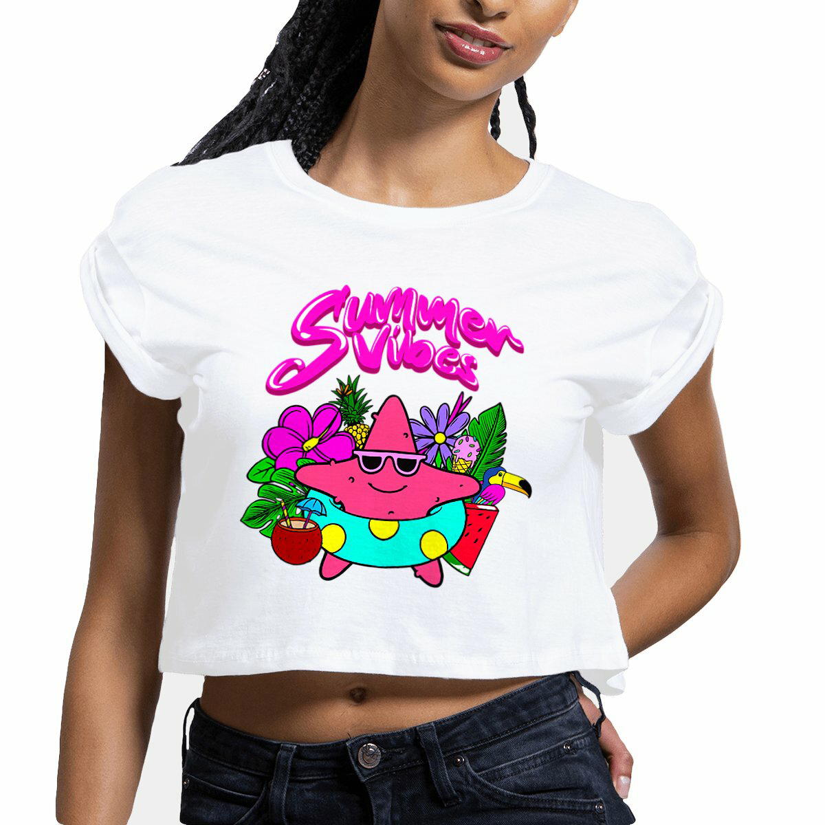 Image front Crop Top Femme "Summer Vibes"