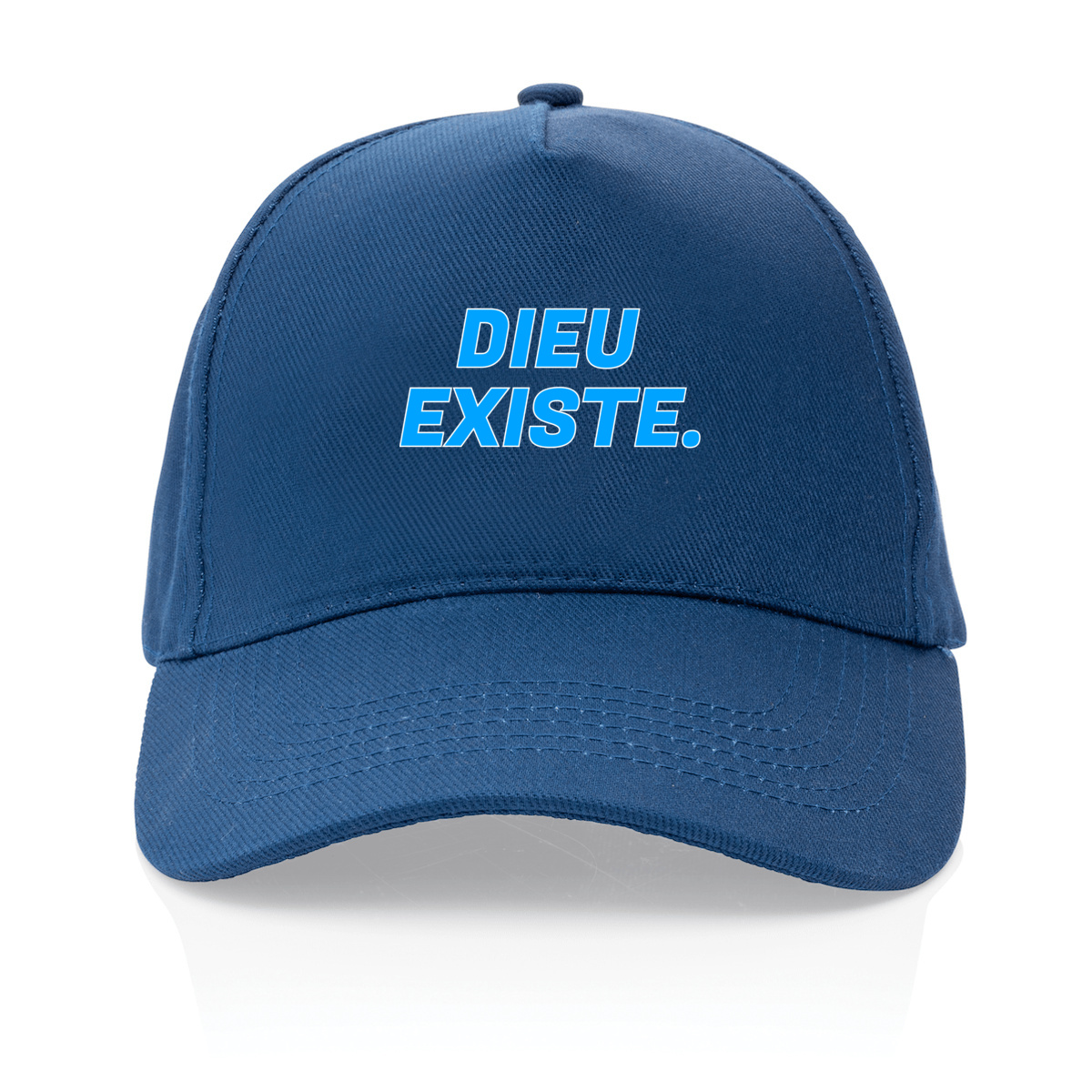 Image front Casquette "Dieu existe" 100% recyclée - Bleue