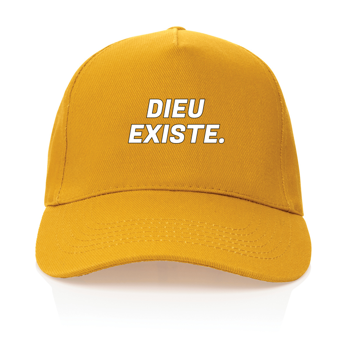 Image front Casquette "Dieu existe" 100% recyclée - Jaune