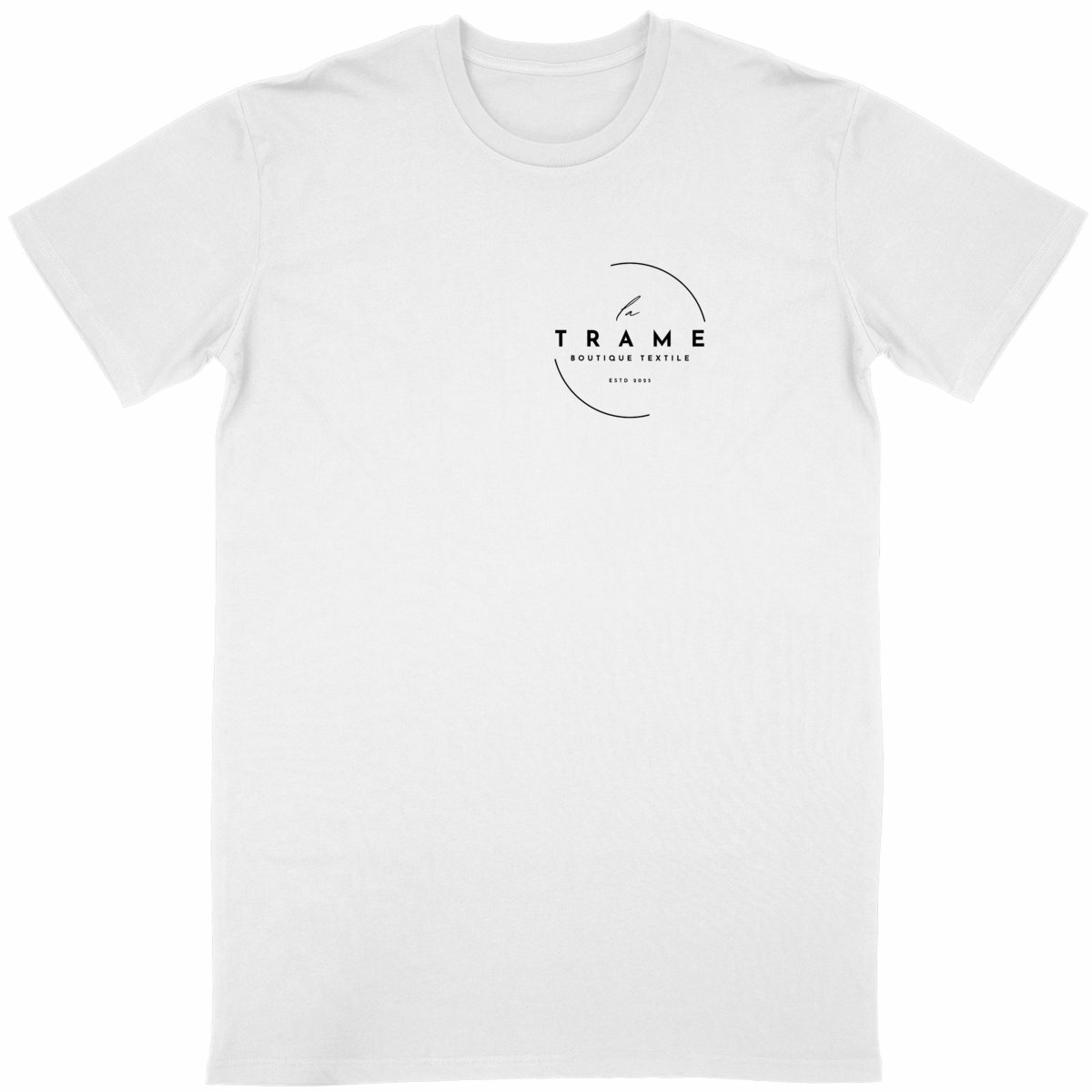 Image front T-shirt homme manche courte, couleur unique, signature La Trame