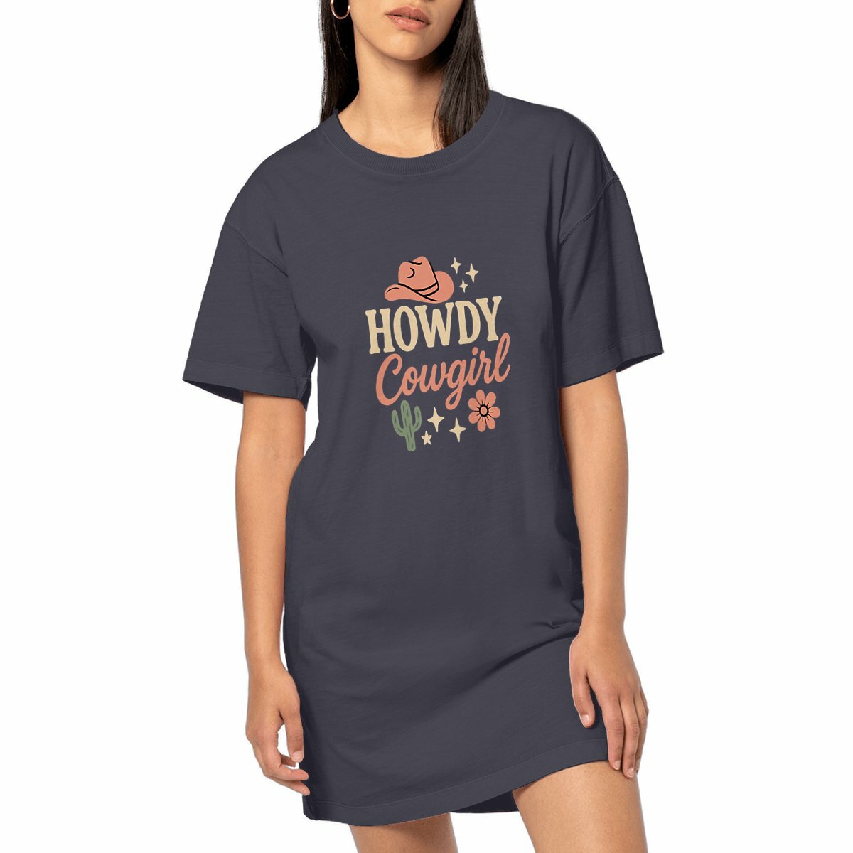 Women's Vintage T-shirt Dress-Howdy Cowgirl
