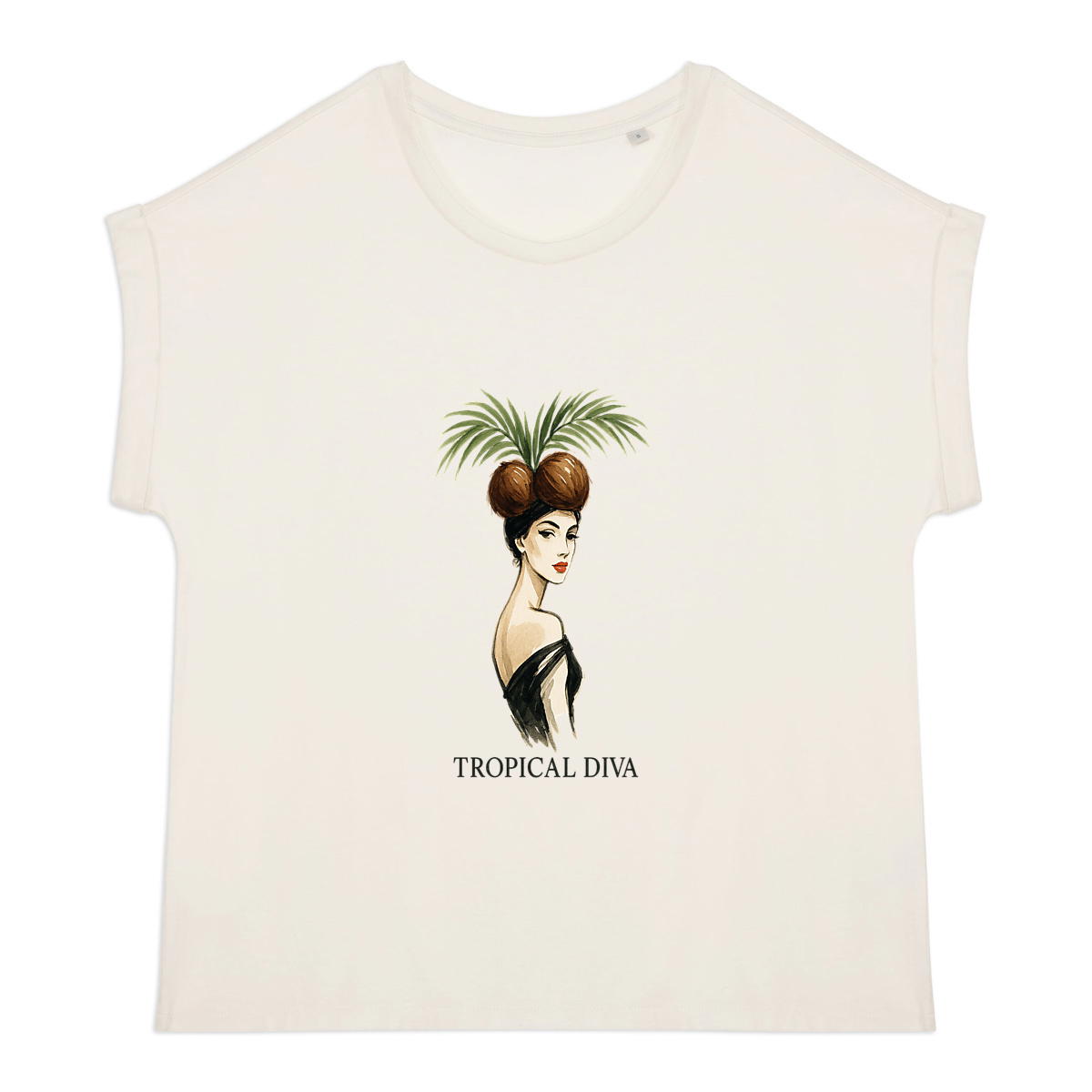 Women’s Organic Cotton T-Shirt with Cuffed Sleeves – Tropical Diva - Image