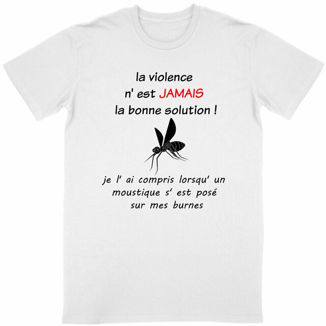 Image back T-SHIRT HUMOUR MOUSTIQUE STOP A LA VIOLENCE CADEAU