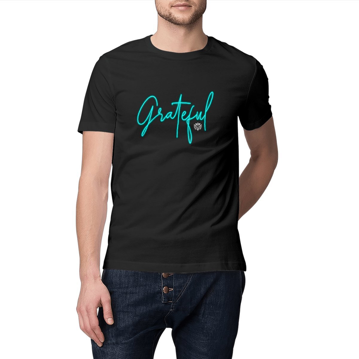 Image front T-Shirt Noir "Grateful"100% coton BIO
