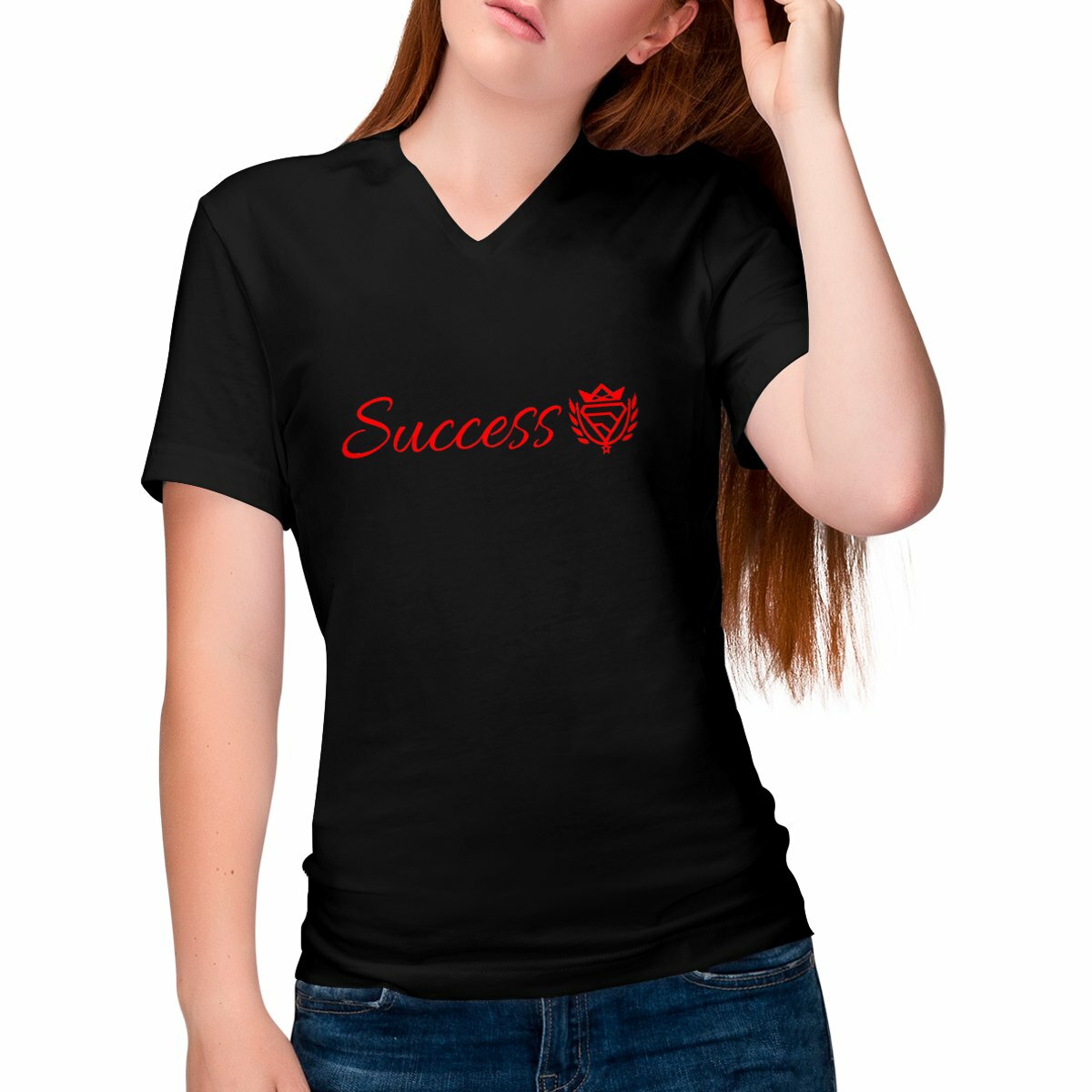 Image front T-shirt femme Col V Success coton 100% Bio