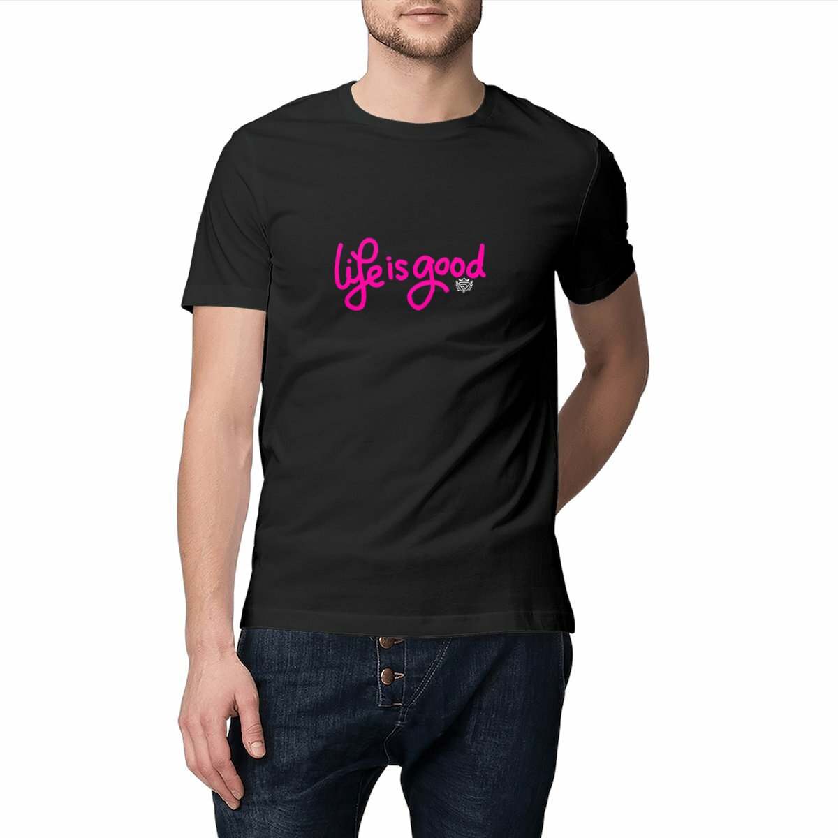 Image front T-Shirt Noir "Life is good"100% coton BIO