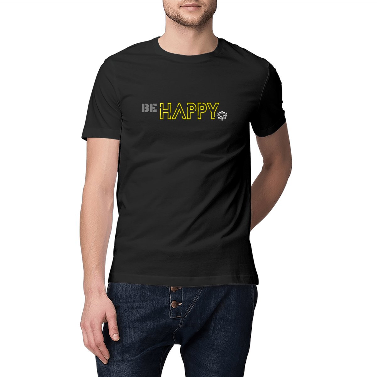 Image front T-Shirt Noir "Be Happy"100% coton BIO