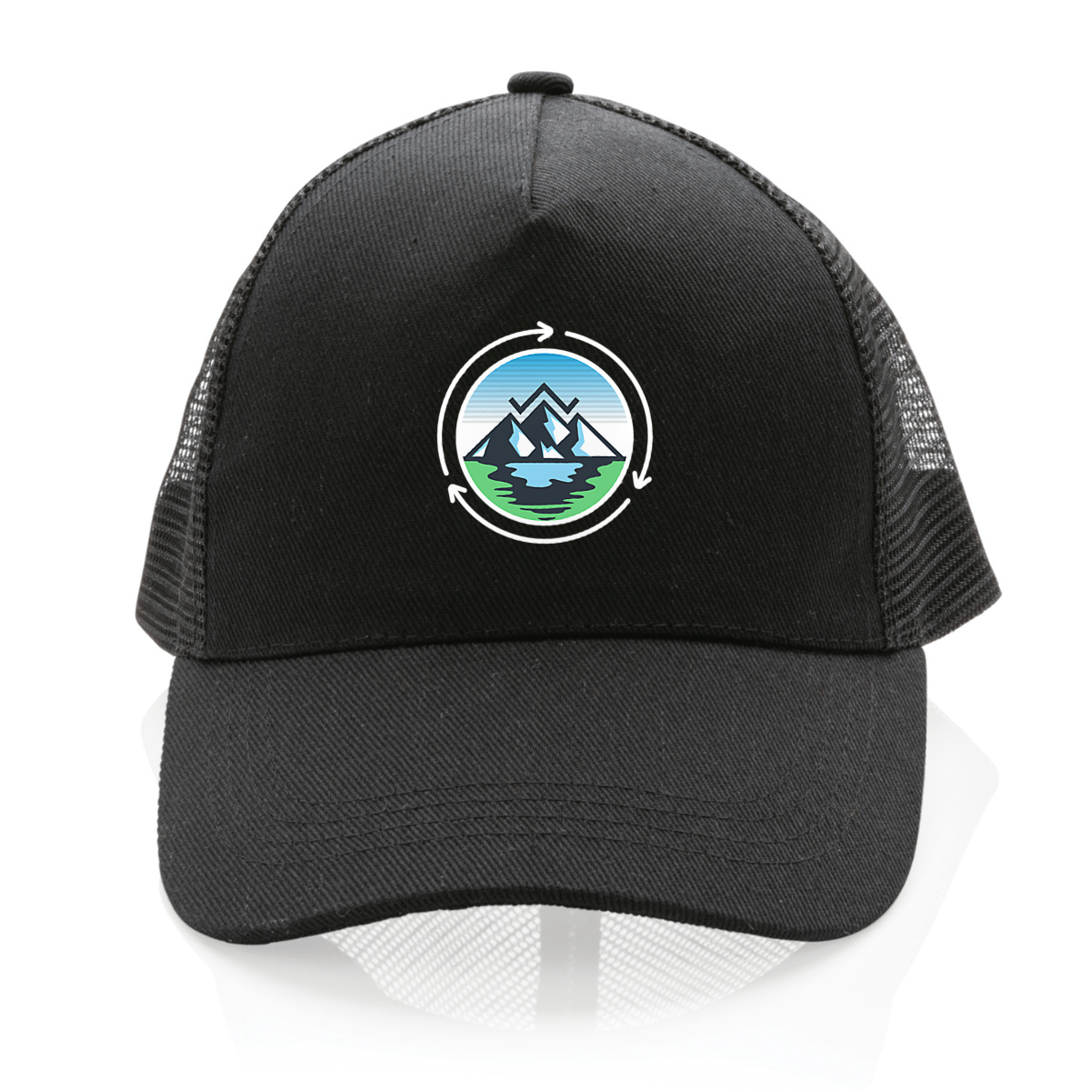 Image front 100% recycled trucker hat logo only