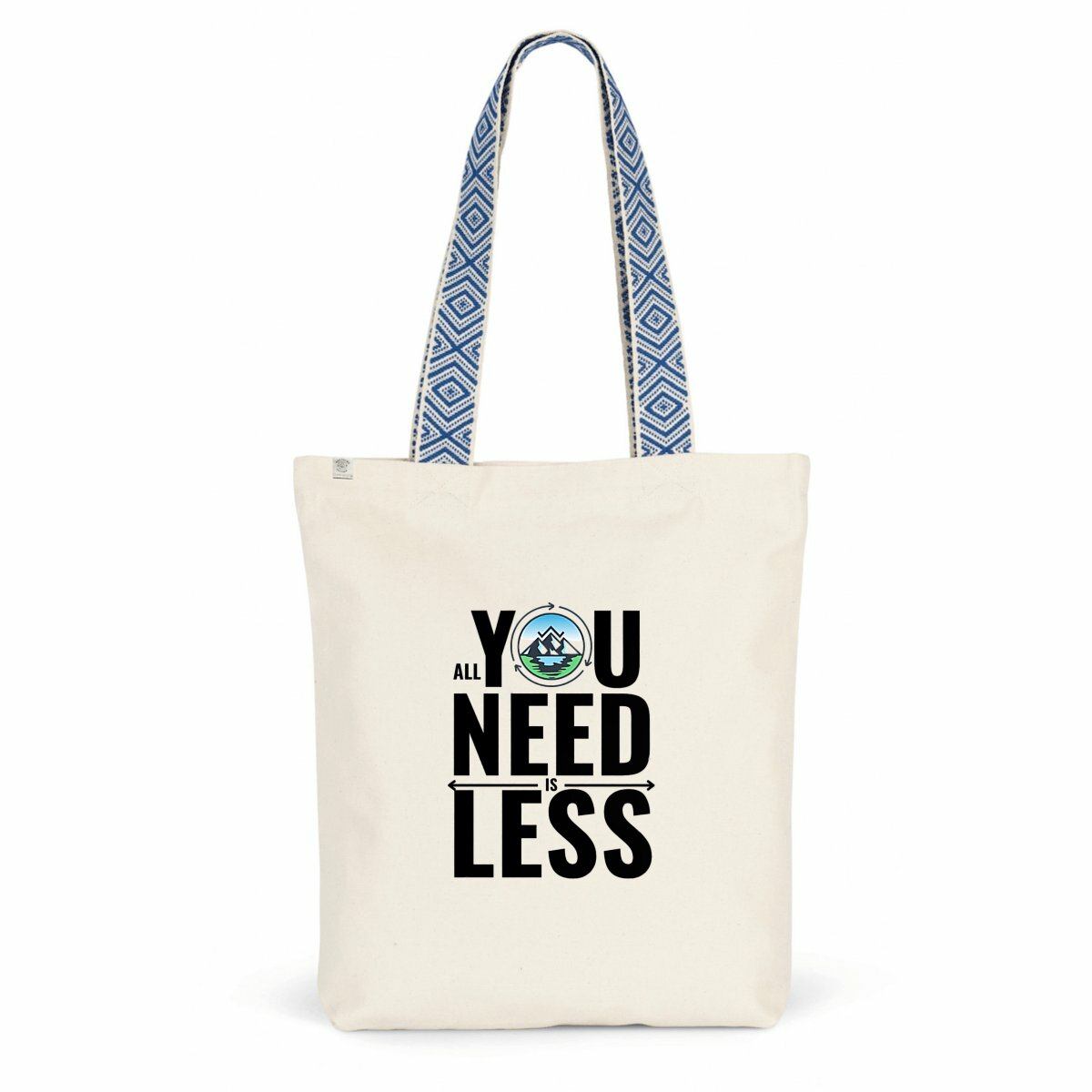 Image front 100% recycled totebag, All You Need Is Less