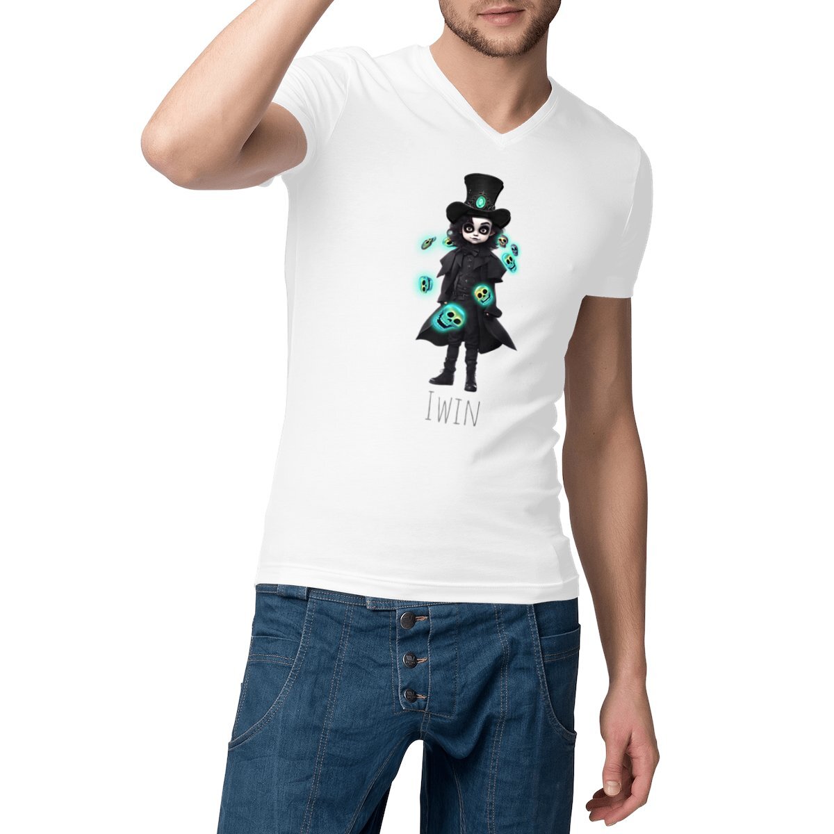 Image front Camiseta manga corta, cuello V, color negro o blanco. Iwin.