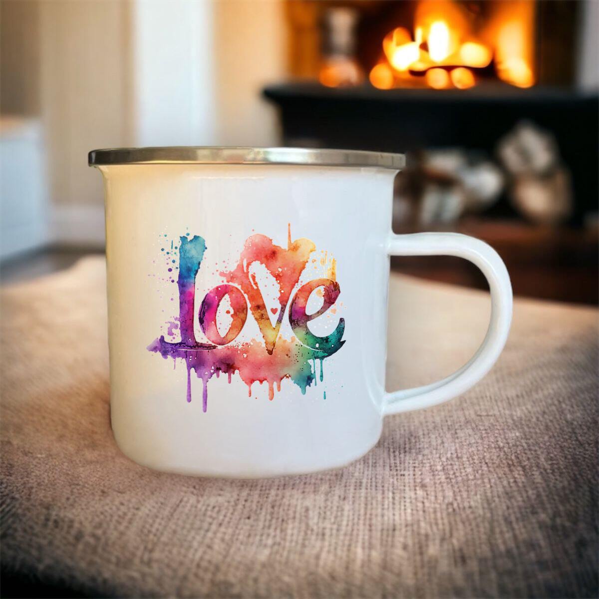 Image front Mug Métal Émaillé Love Aquarelle